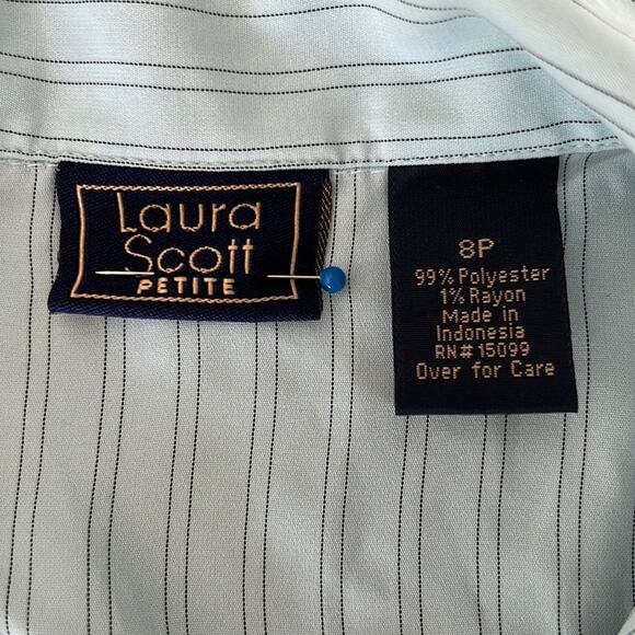 Laura Scott Petite Blue Silky Pinstripe Blouse Size 8P Office Dress Casual - Picture 4 of 8
